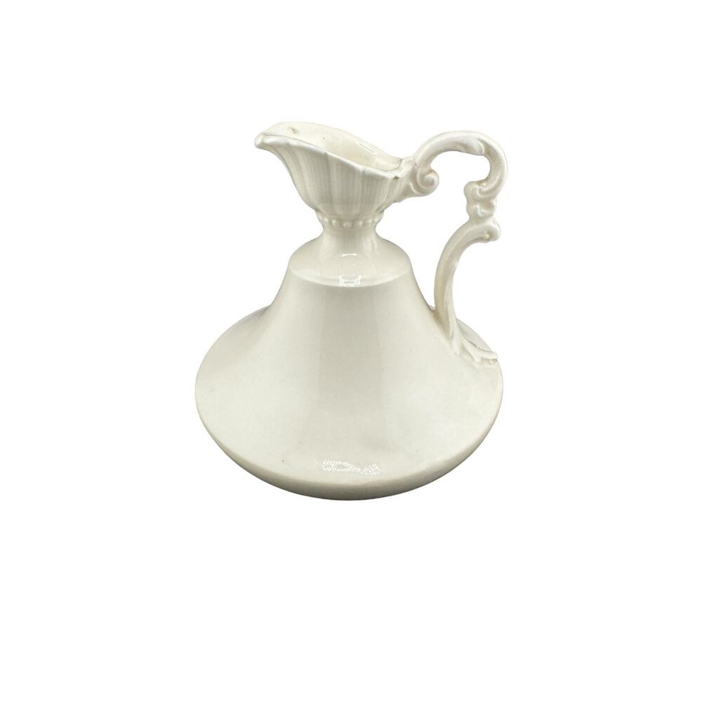 Vintage Czechoslovakian MCM White Olive Oil Pitcher Delicate Scrolled Handle